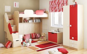 Детская комната Бэрри (Бежевый/Красный/корпус Клен) в Кызыле - kyzyl.katalogmebeli.com | фото
