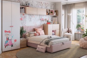 Комплект детской мебели Алина К2 Дуб мария/белый/нежно-розовый велюр в Кызыле - kyzyl.katalogmebeli.com | фото