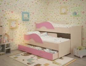 Кровать детская Радуга 1600 Млечный дуб/Розовый в Кызыле - kyzyl.katalogmebeli.com | фото