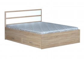 Кровать двойная с ящиками 1600-2 без матраса (прямые спинки) Дуб Сонома в Кызыле - kyzyl.katalogmebeli.com | фото