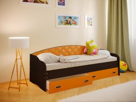 Кровать Софа-8 с мягкой спинкой (900х2000) Венге/Оранжевый в Кызыле - kyzyl.katalogmebeli.com | фото