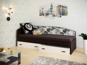 Кровать Софа-9 с мягкой спинкой с рисунком Милана (900х2000) Венге/Белый в Кызыле - kyzyl.katalogmebeli.com | фото