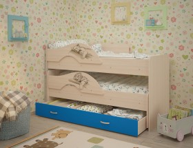Кровать выкатная Радуга-Сафари детская 1600 Млечный дуб/Голубой в Кызыле - kyzyl.katalogmebeli.com | фото