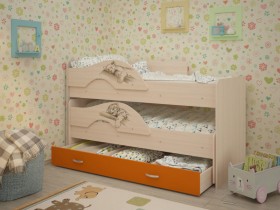 Кровать выкатная Радуга-Сафари детская 1600 Млечный дуб/Оранжевый в Кызыле - kyzyl.katalogmebeli.com | фото