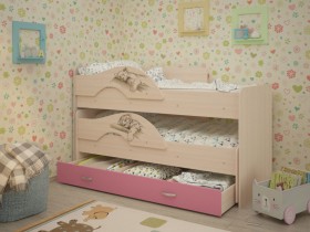 Кровать выкатная Радуга-Сафари детская 1600 Млечный дуб/Розовый в Кызыле - kyzyl.katalogmebeli.com | фото
