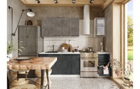 Кухонный гарнитур Нувель 1800мм белый/бетон коричневый/бетон черный в Кызыле - kyzyl.katalogmebeli.com | фото